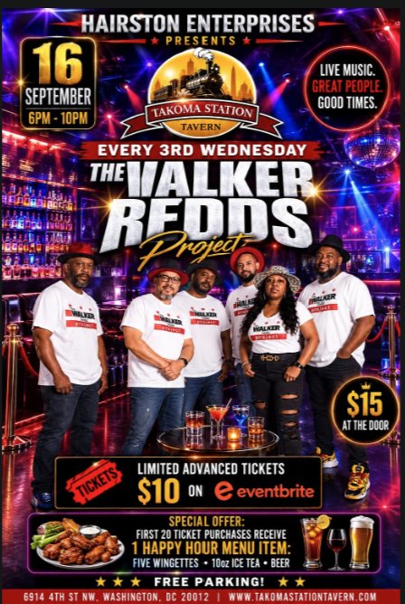 Takoma Station Tavern event flyer featuring Walker Redds Project